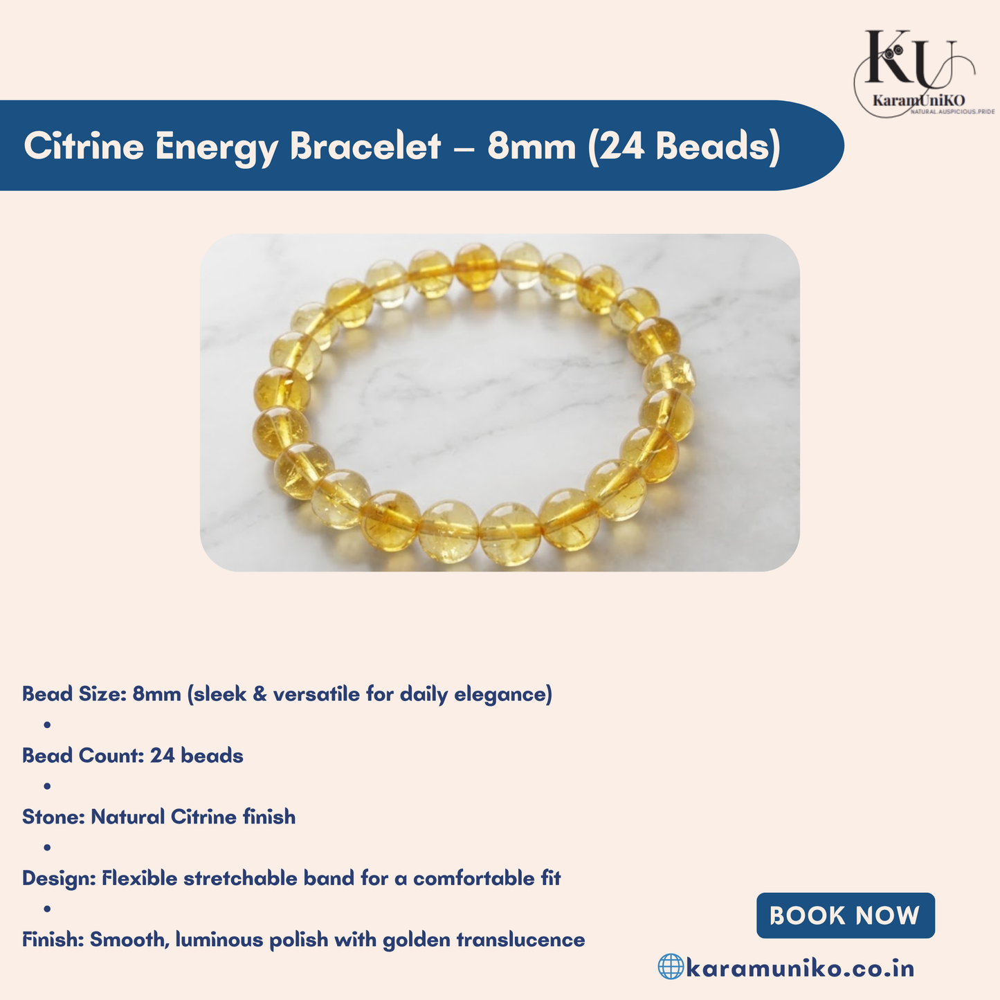 Citrine Energy Bracelet – 8mm (24 Beads)