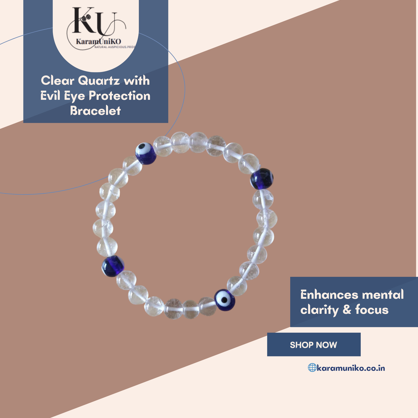 Clear Quartz with Evil Eye Bracelet