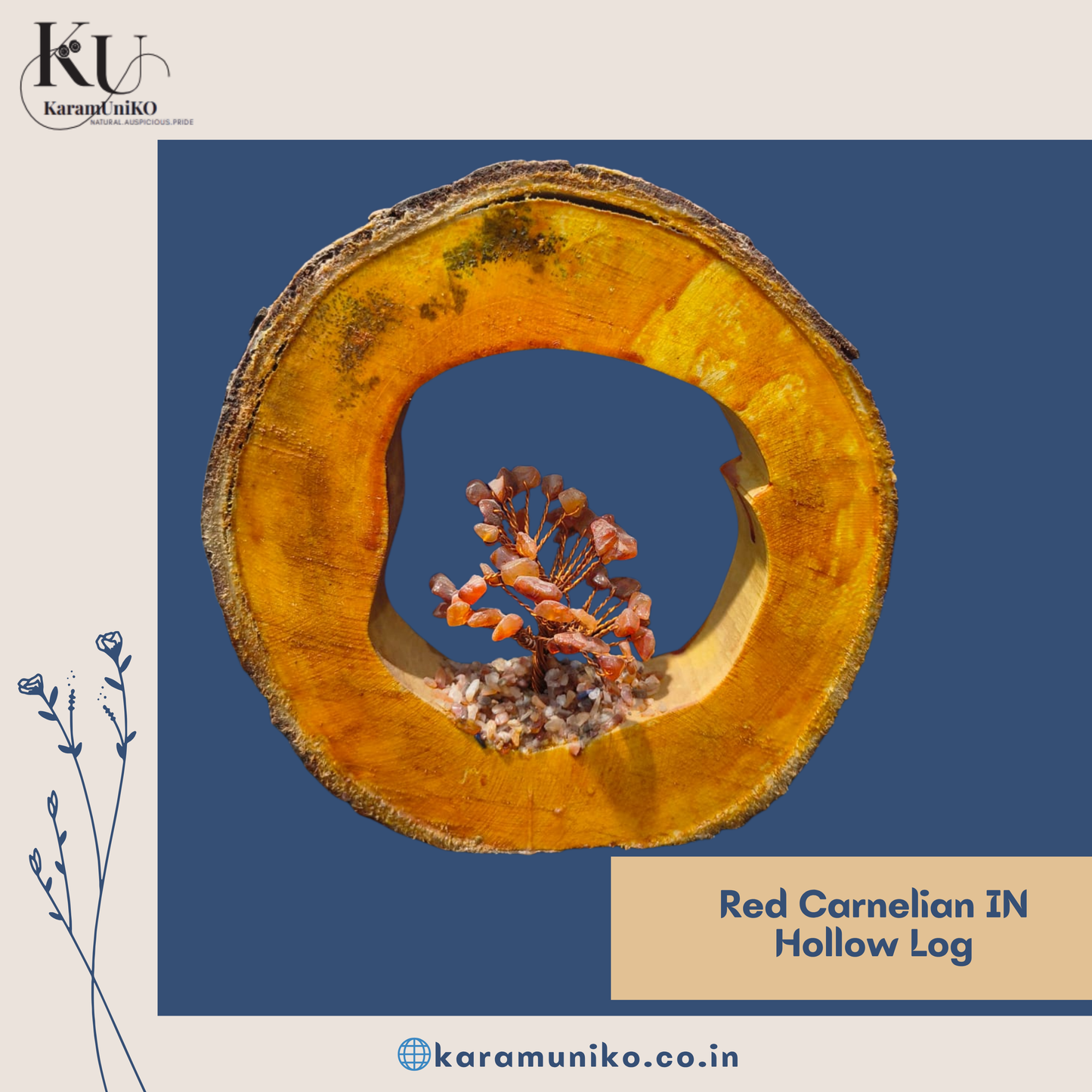 Red Carnelian Crystal Tree in Hollow Log