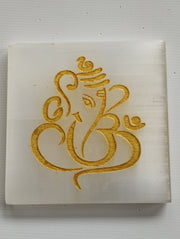 πͺ Divine Grace Selenite Plate β Lord Ganesha in Golden Form