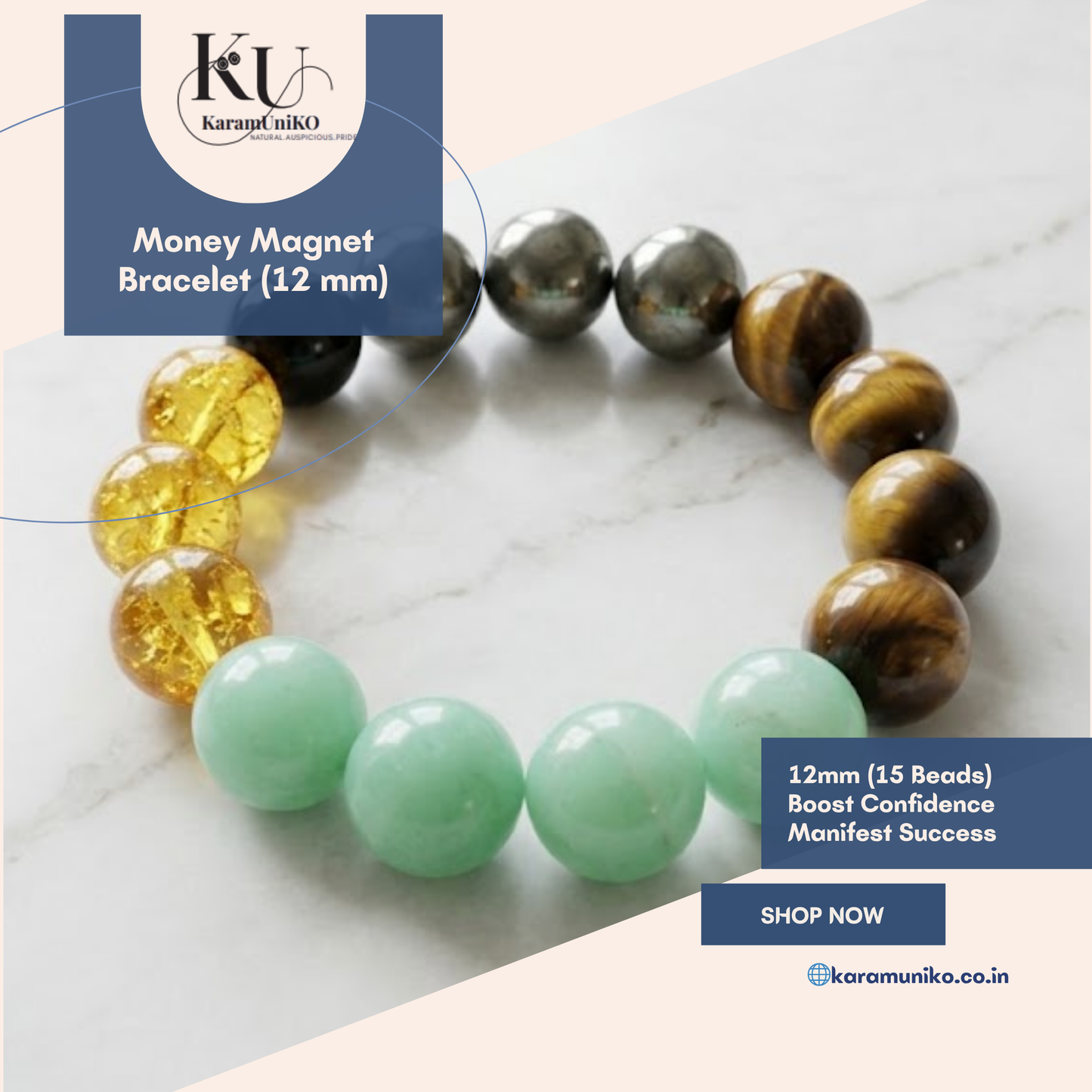 Money Magnet Bracelet – 12mm (15 Beads)