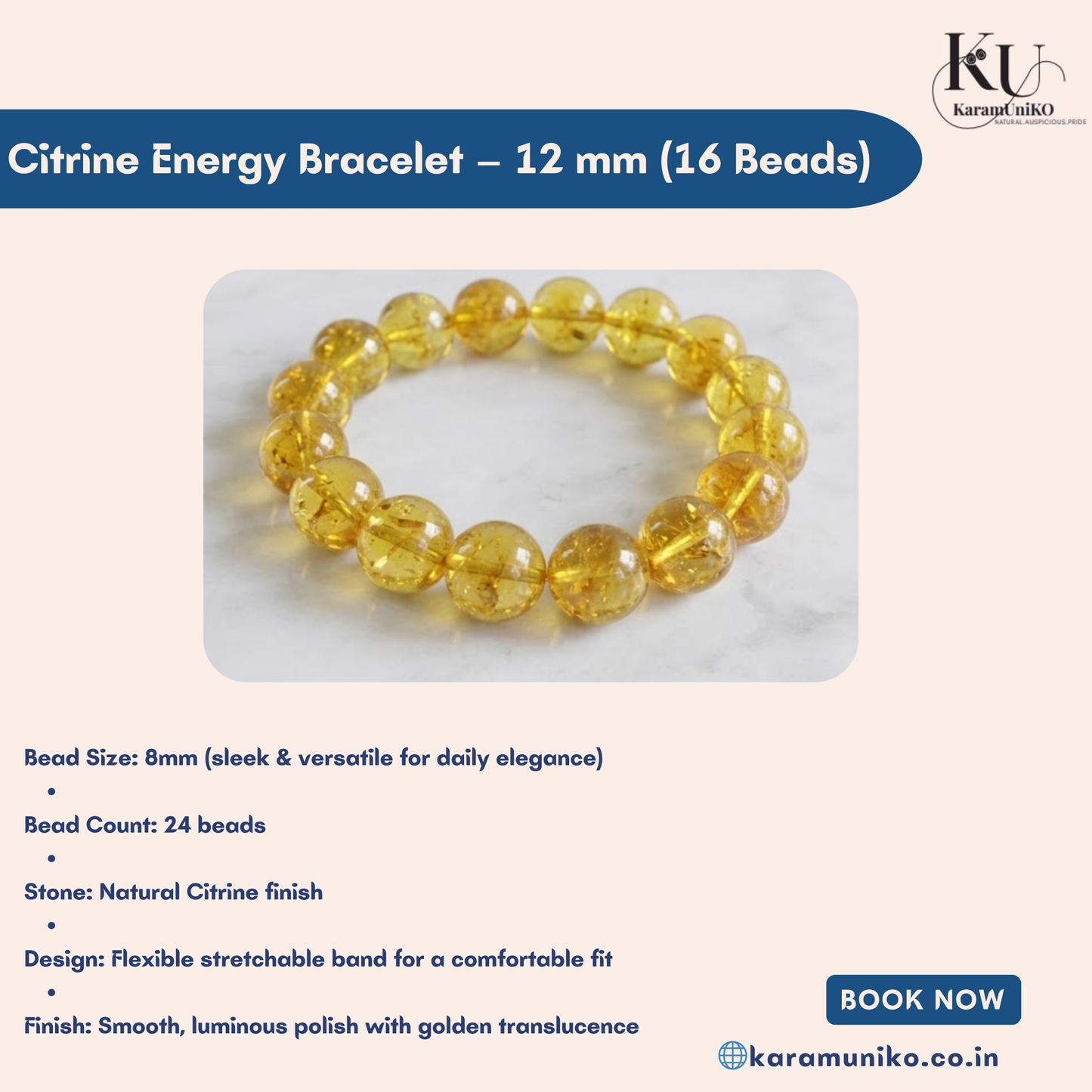 Citrine Radiance Bracelet – 12mm (16 Beads)
