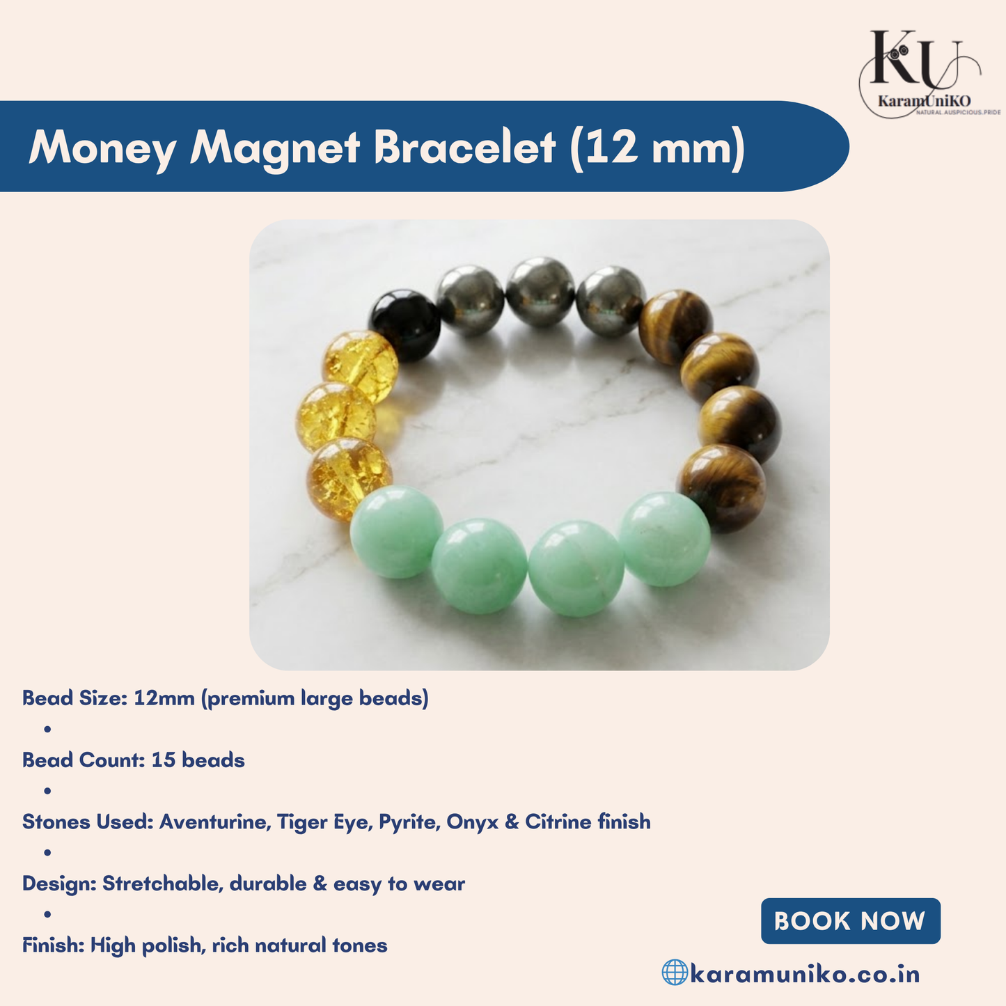 Money Magnet Bracelet – 12mm (15 Beads)