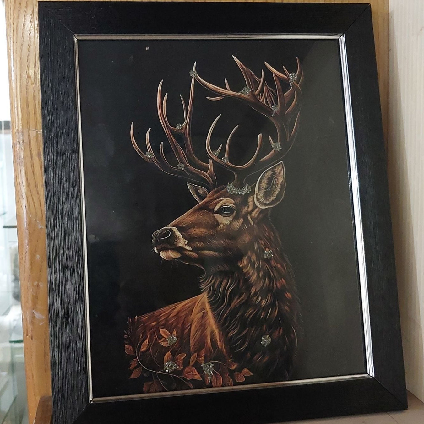 Regal Deer Portrait with Pyrite Artistic Detailing – Framed Wall Art