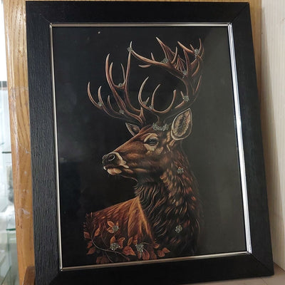 Regal Deer Portrait with Pyrite Artistic Detailing – Framed Wall Art