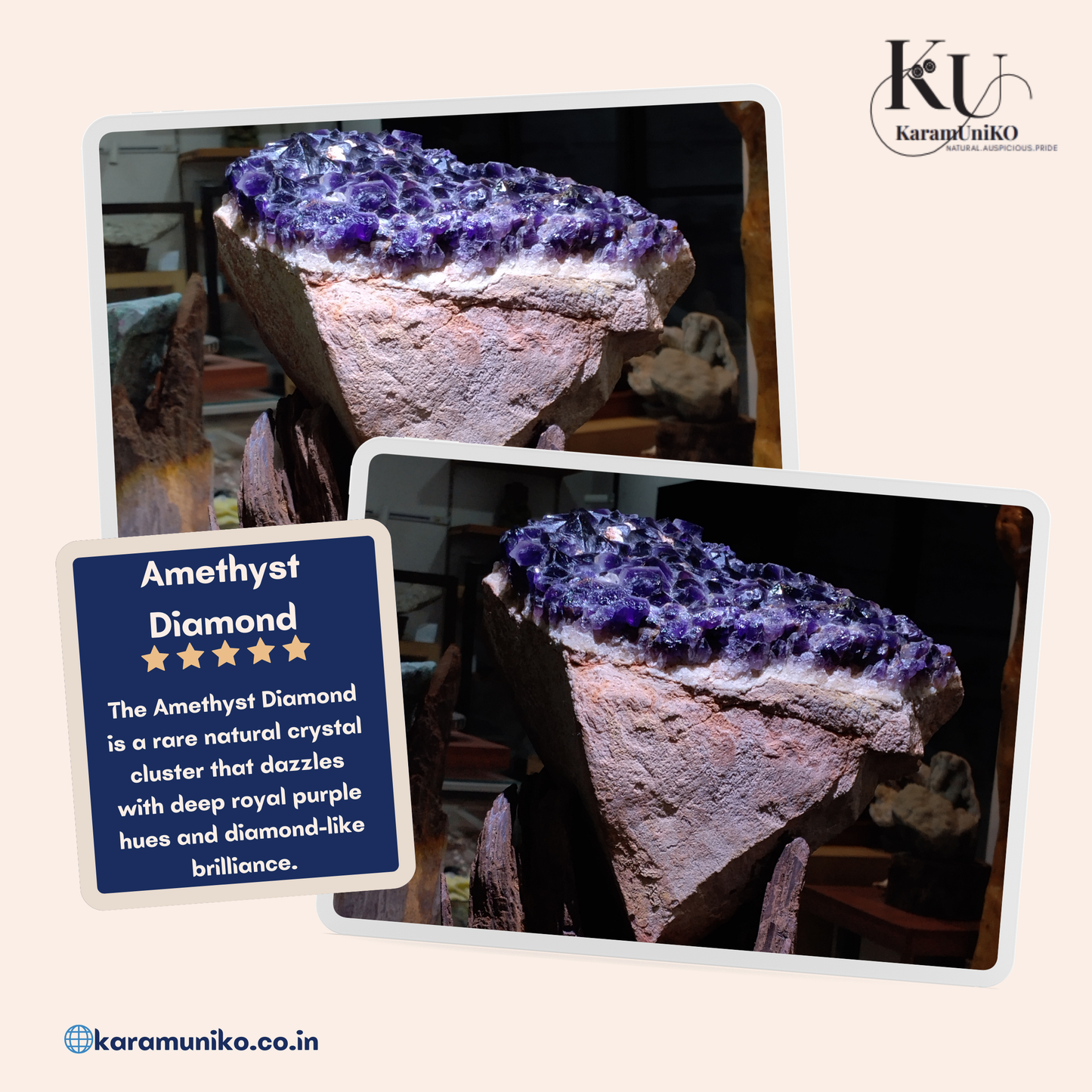 Naturally Formed Diamond-Shaped Amethyst