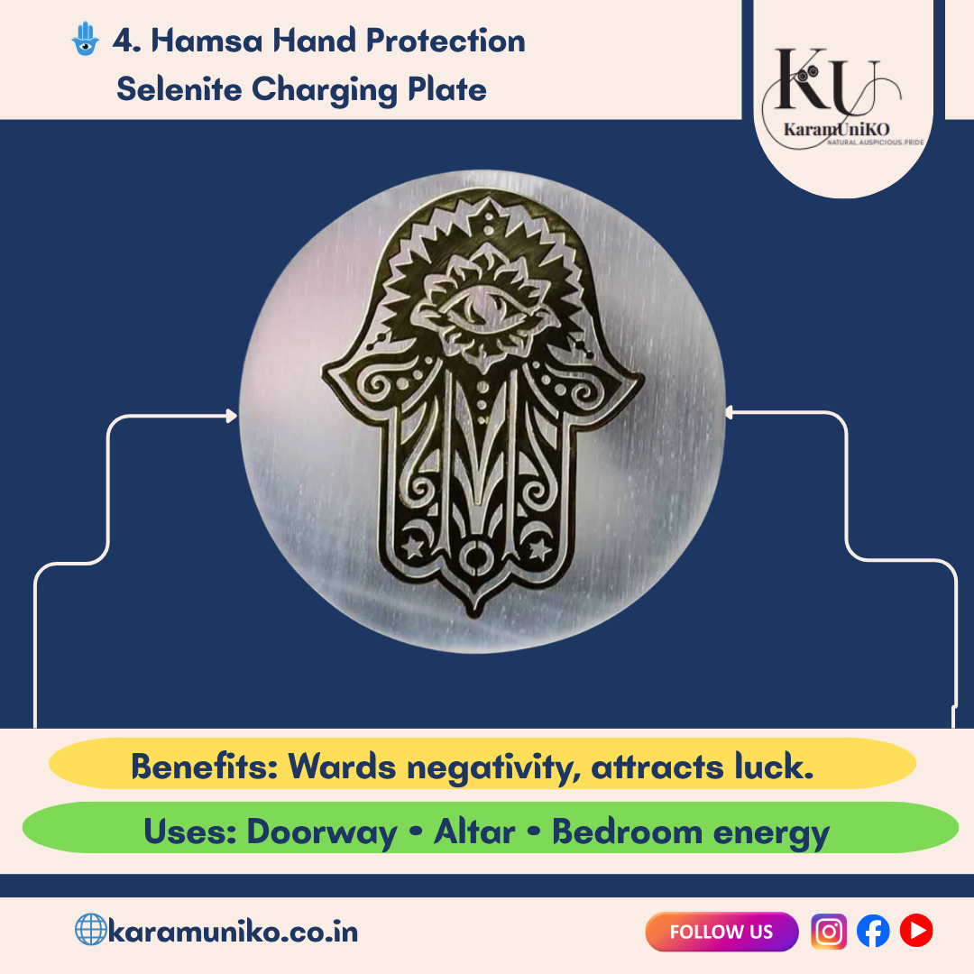 Hamsa Hand Protection Selenite Charging Plate