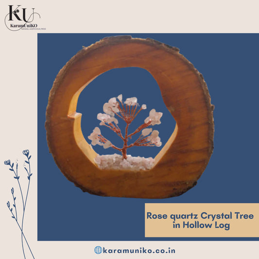 Rose Quartz Crystal Tree in Hollow Log