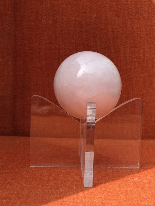 Rose Quartz Crystal Sphere on Acrylic Stand