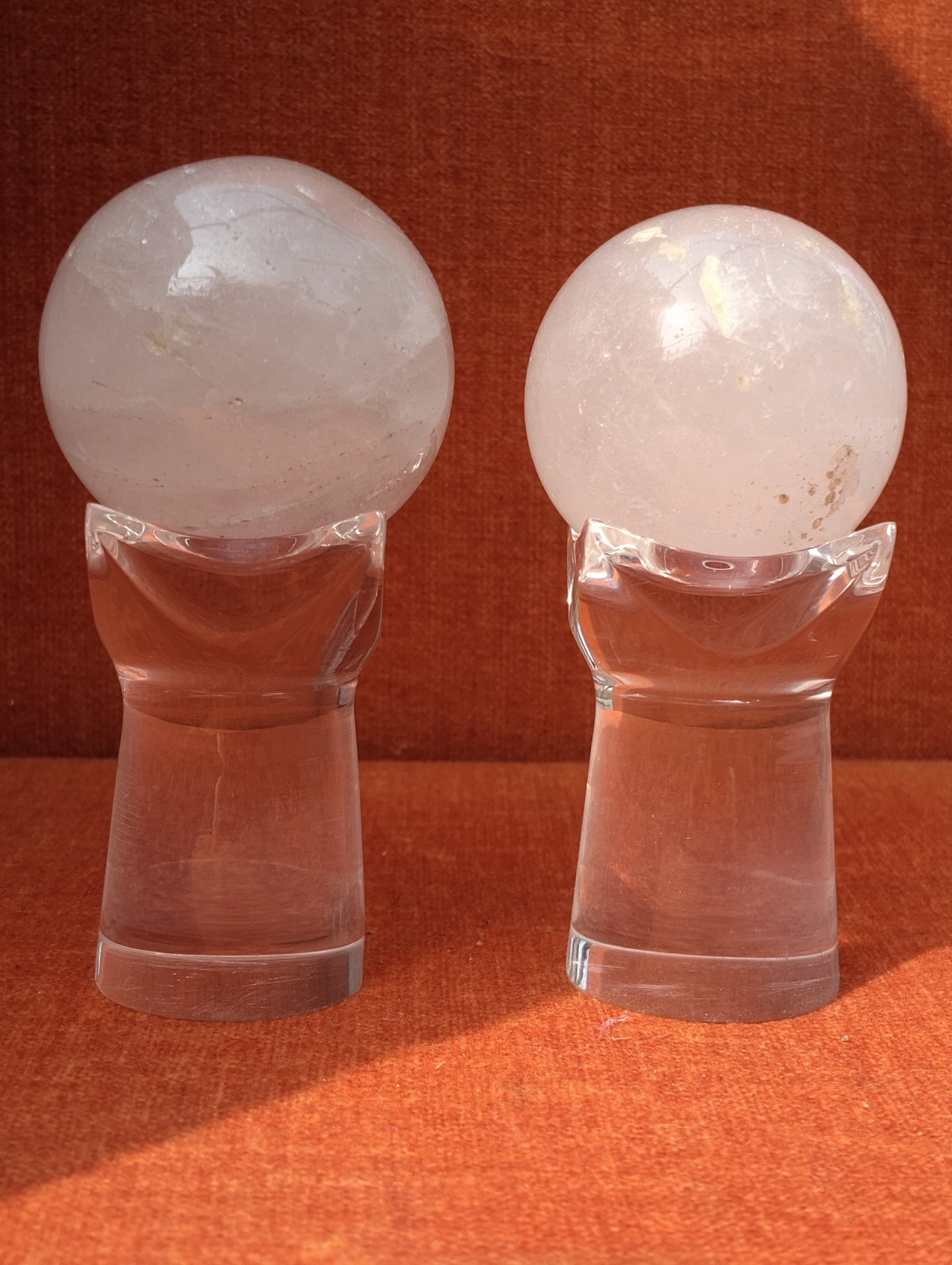 Clear Quartz Crystal Spheres (Set of 2) with Acrylic Stands