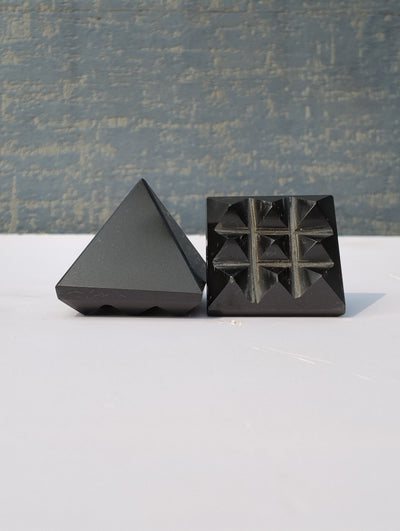 Black Tourmaline Pyramid & Energy Protection Grid Set