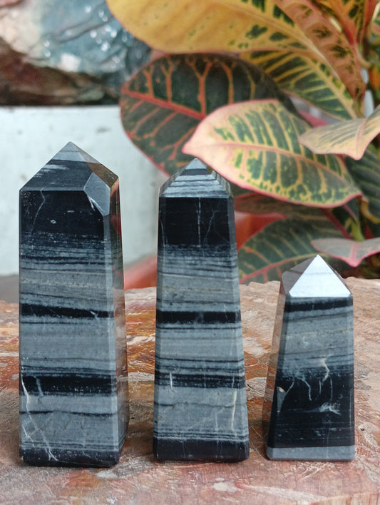 Striking Black & Grey Banded Agate Obelisk (Crystal Tower)