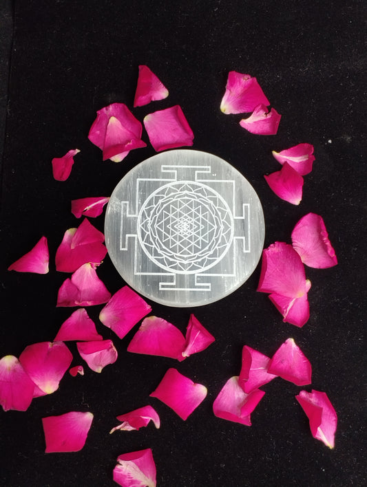 Sri Yantra Selenite Plate