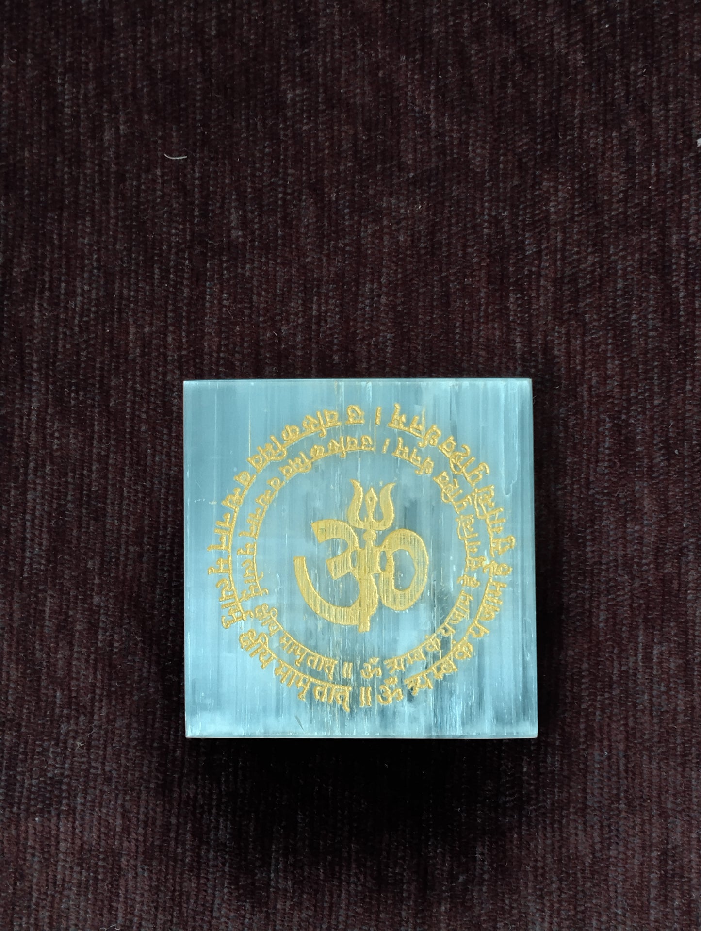 Om Engraved Selenite Plate