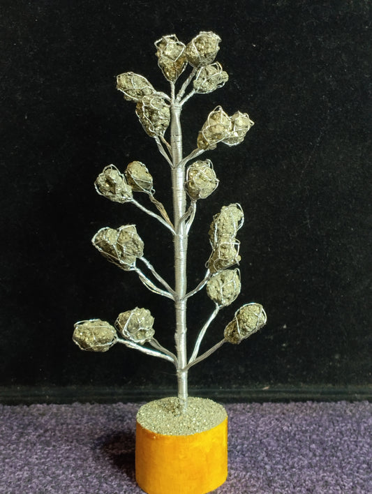Pyrite tree in silver wire