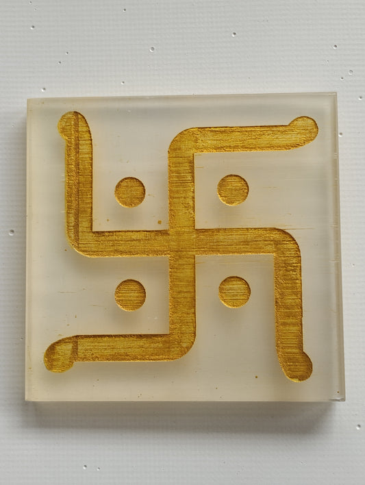 Golden Swastika Square Selenite Plate
