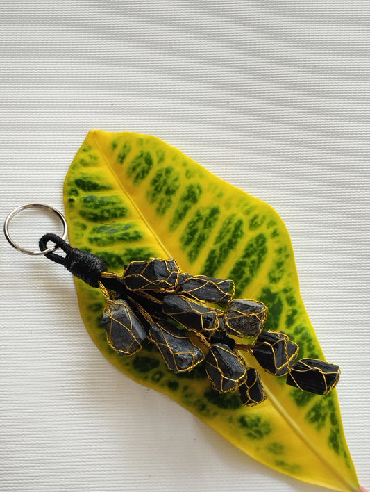 Wire-Wrapped Black Tourmaline Keychain
