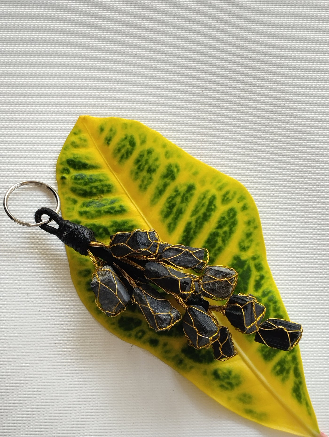 Wire-Wrapped Black Tourmaline Keychain