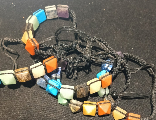 7 Chakra Natural Stone Pyramid Bracelet