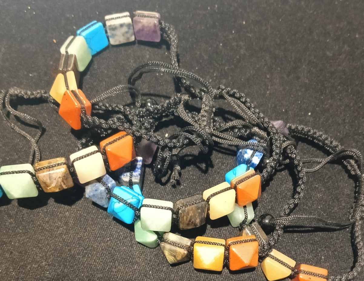 7 Chakra Natural Stone Pyramid Bracelet