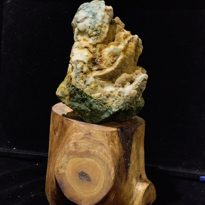 Tree Agate Meditation Stone on Rustic Wooden Stand