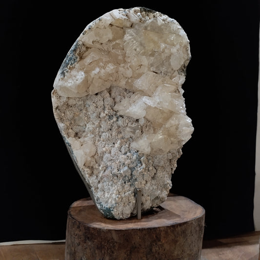 Celestial Clarity Quartz Cluster on Wooden Base