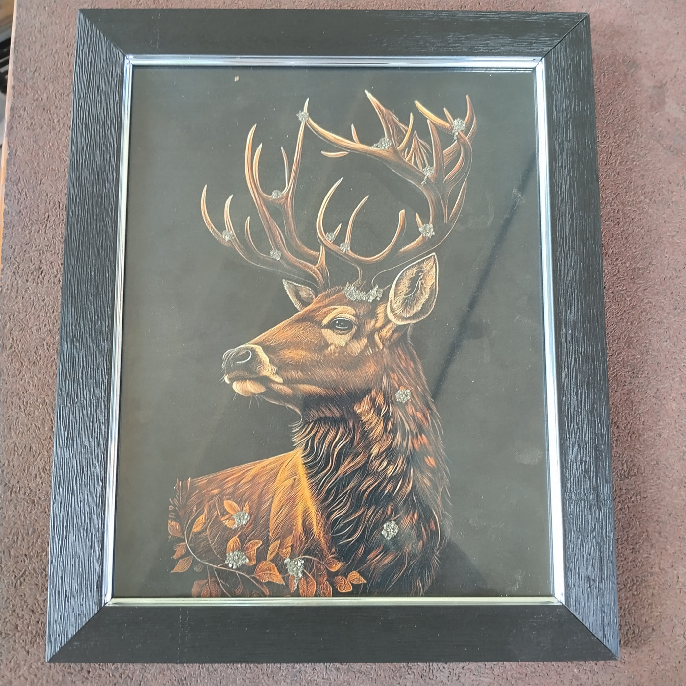 Regal Deer Portrait with Pyrite Artistic Detailing – Framed Wall Art