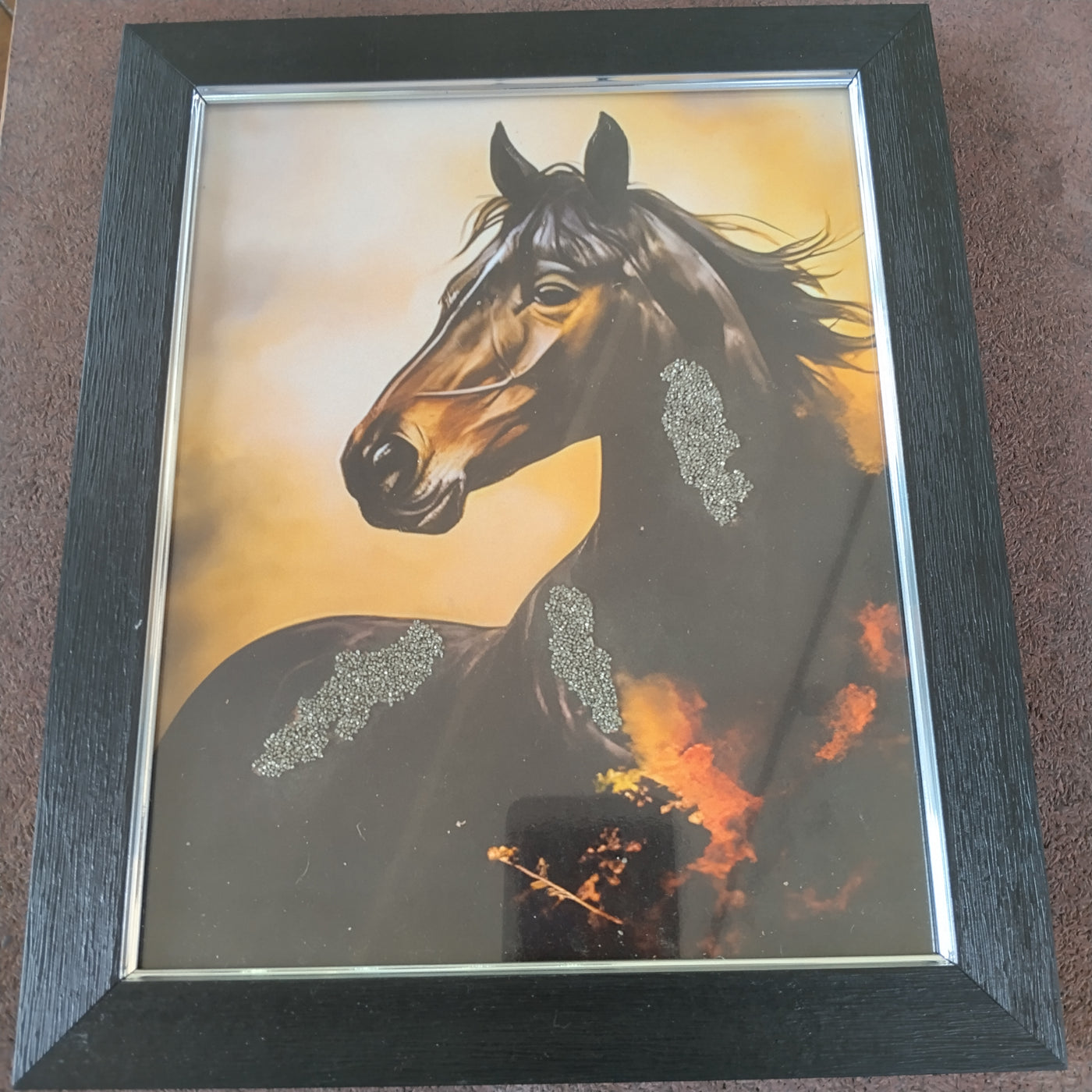 Majestic Horse Portrait with Pyrite Artistic Detailing – Framed Wall Art