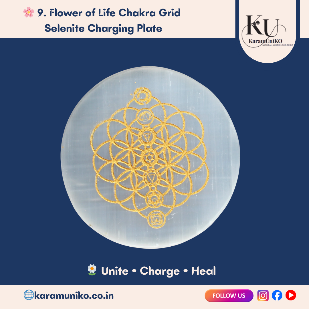 Flower of Life Chakra Grid Selenite Charging Plate