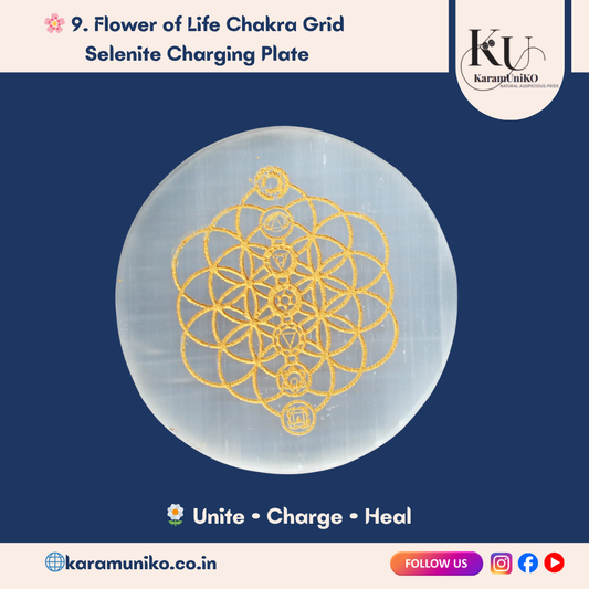 Flower of Life Chakra Grid Selenite Charging Plate