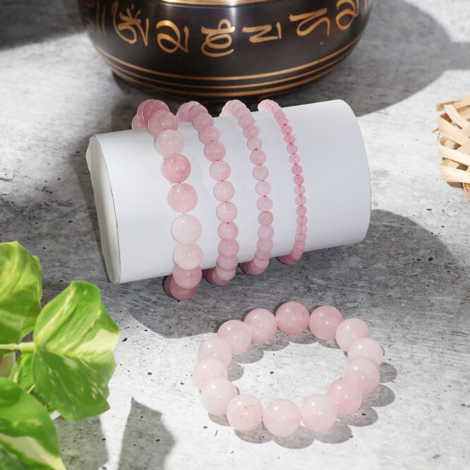 Rose Quartz Round Beads Elastic Bracelet