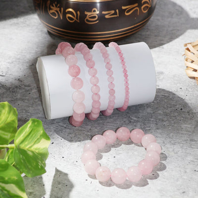 Rose Quartz Round Beads Elastic Bracelet