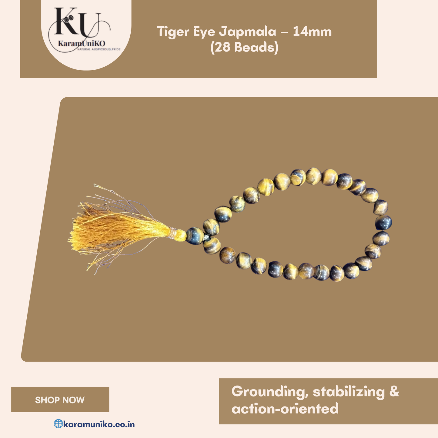 Tiger Eye Jaap mala – 14mm (28 Beads)