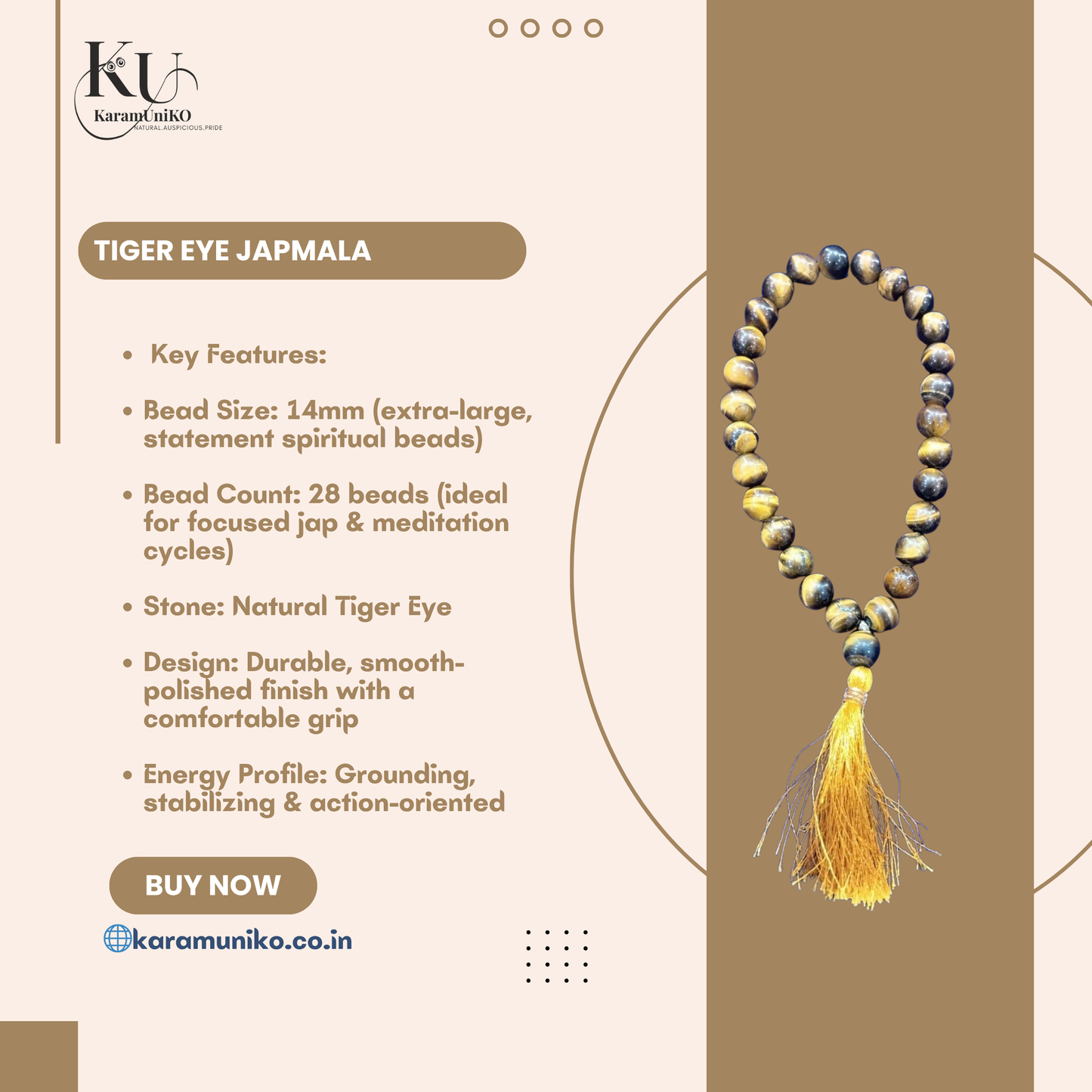 Tiger Eye Jaap mala – 14mm (28 Beads)