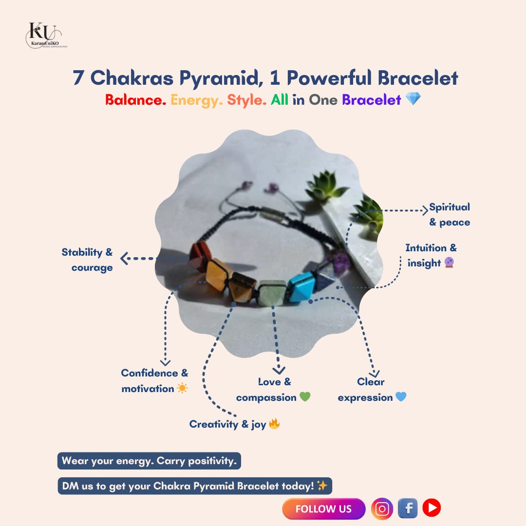 7 Chakra Natural Stone Pyramid Bracelet