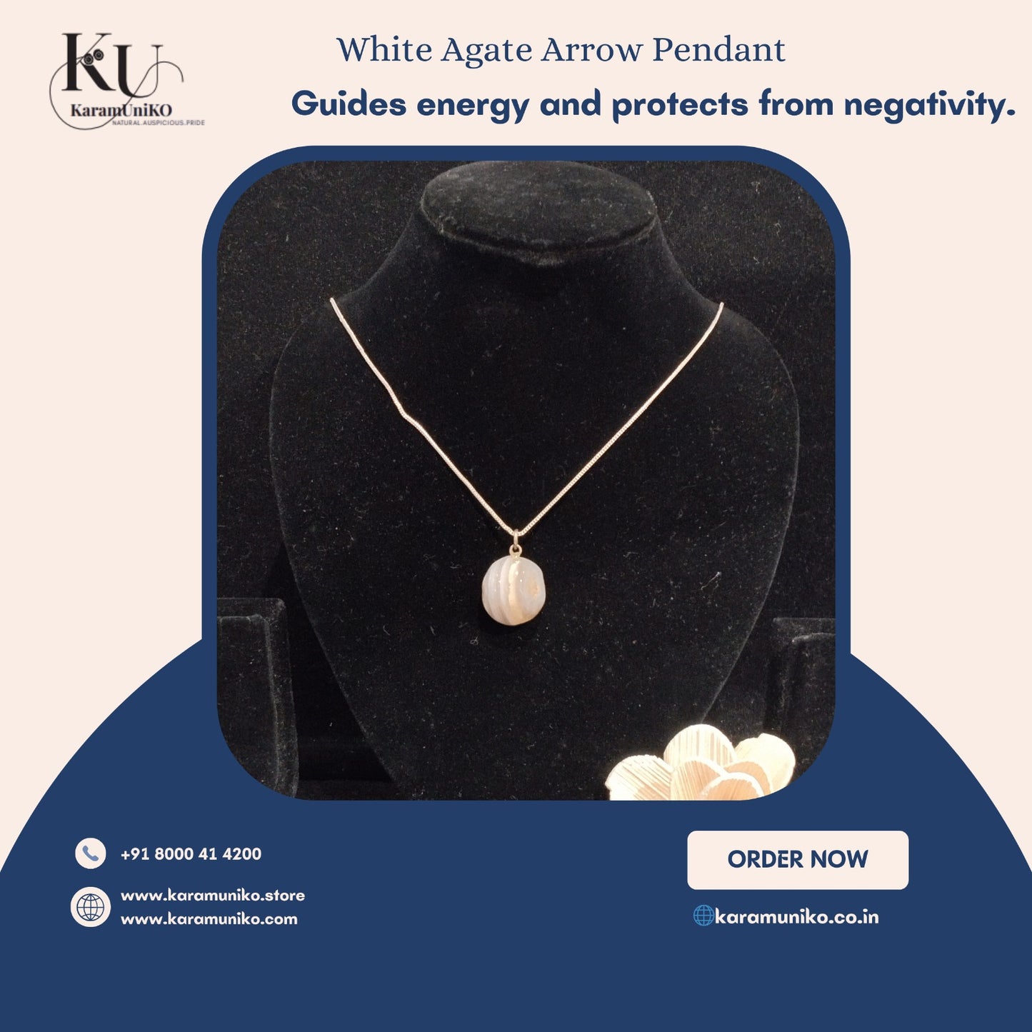 White Agate Arrow Pendant (Circle)