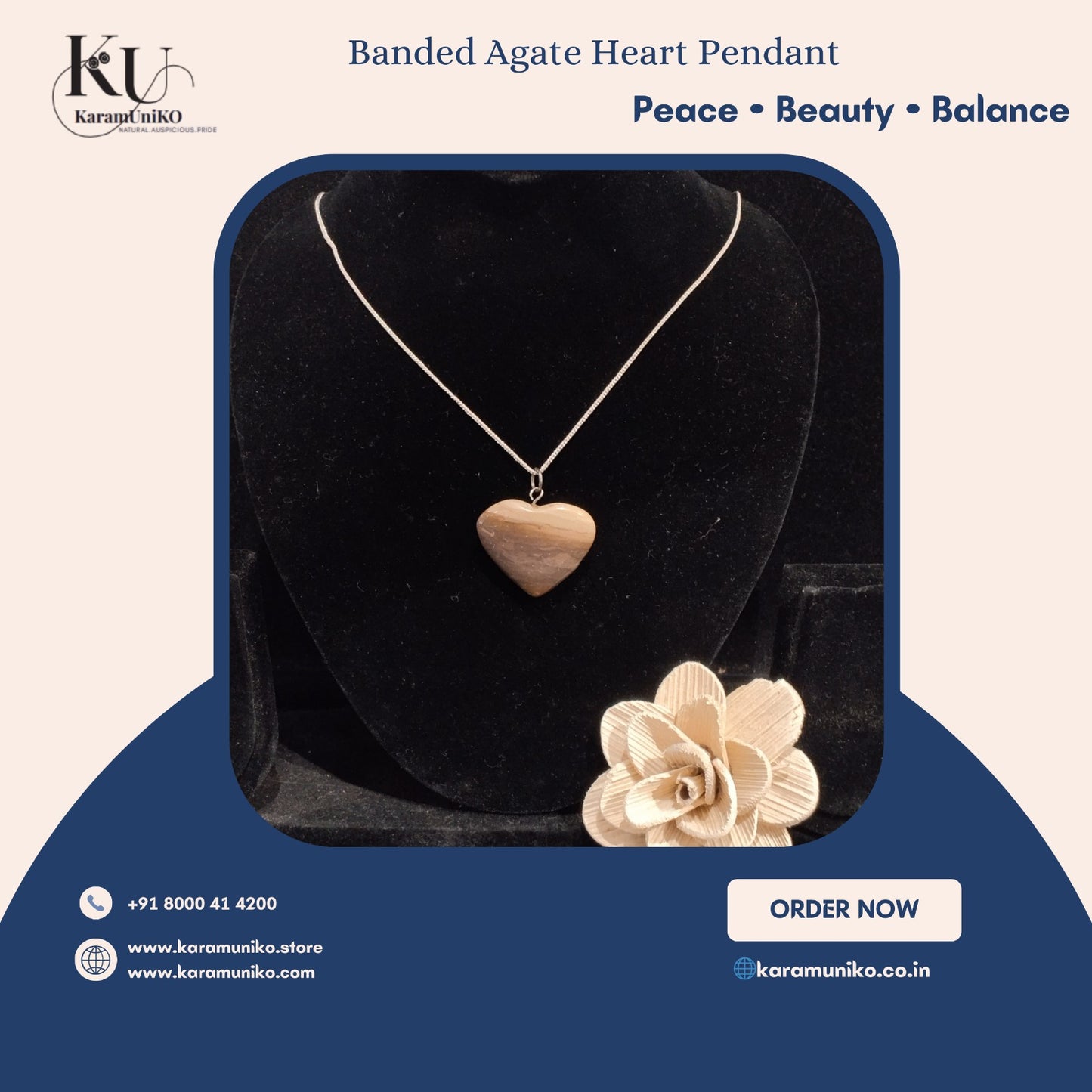Banded Agate Heart Pendant