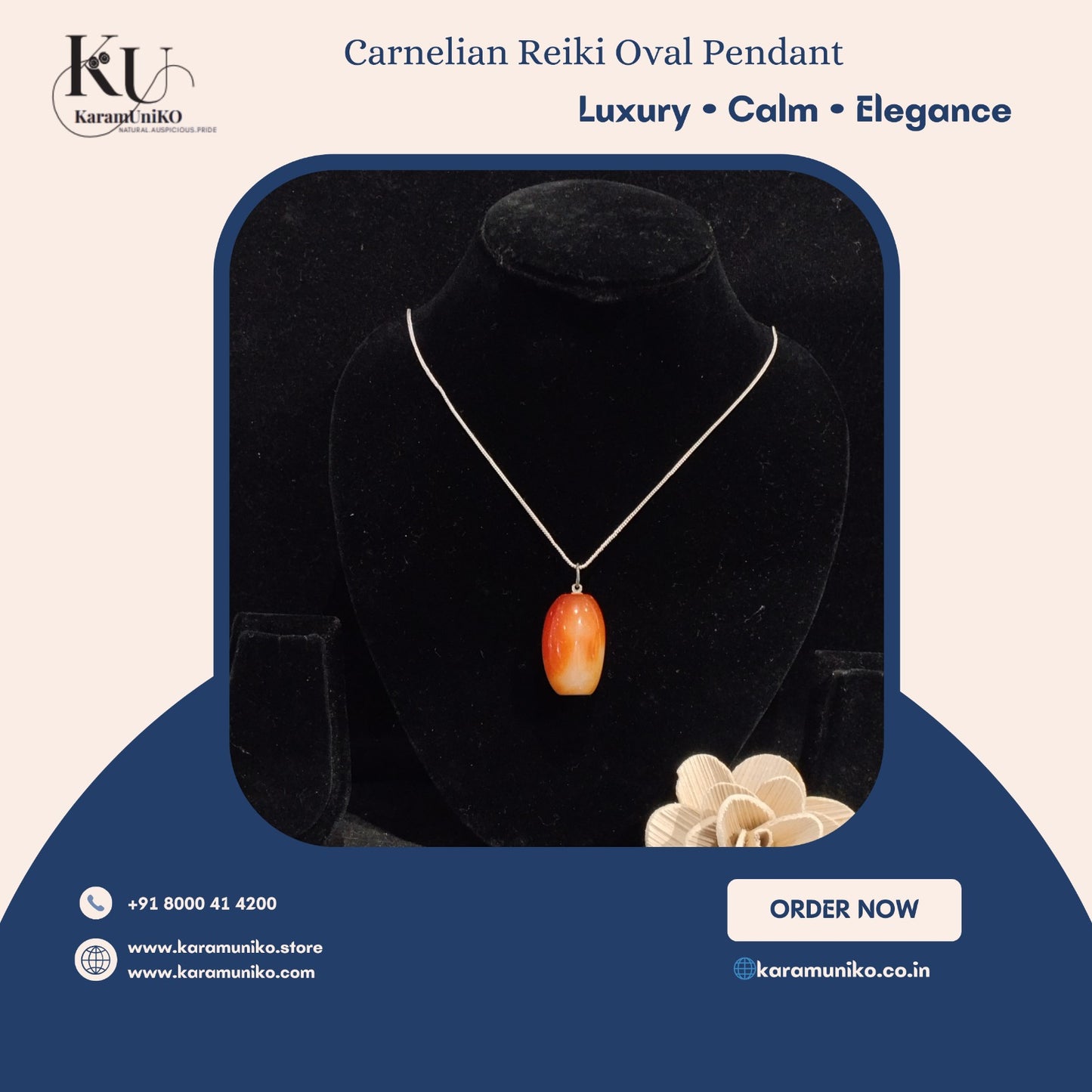 Carnelian Reiki Oval Pendant