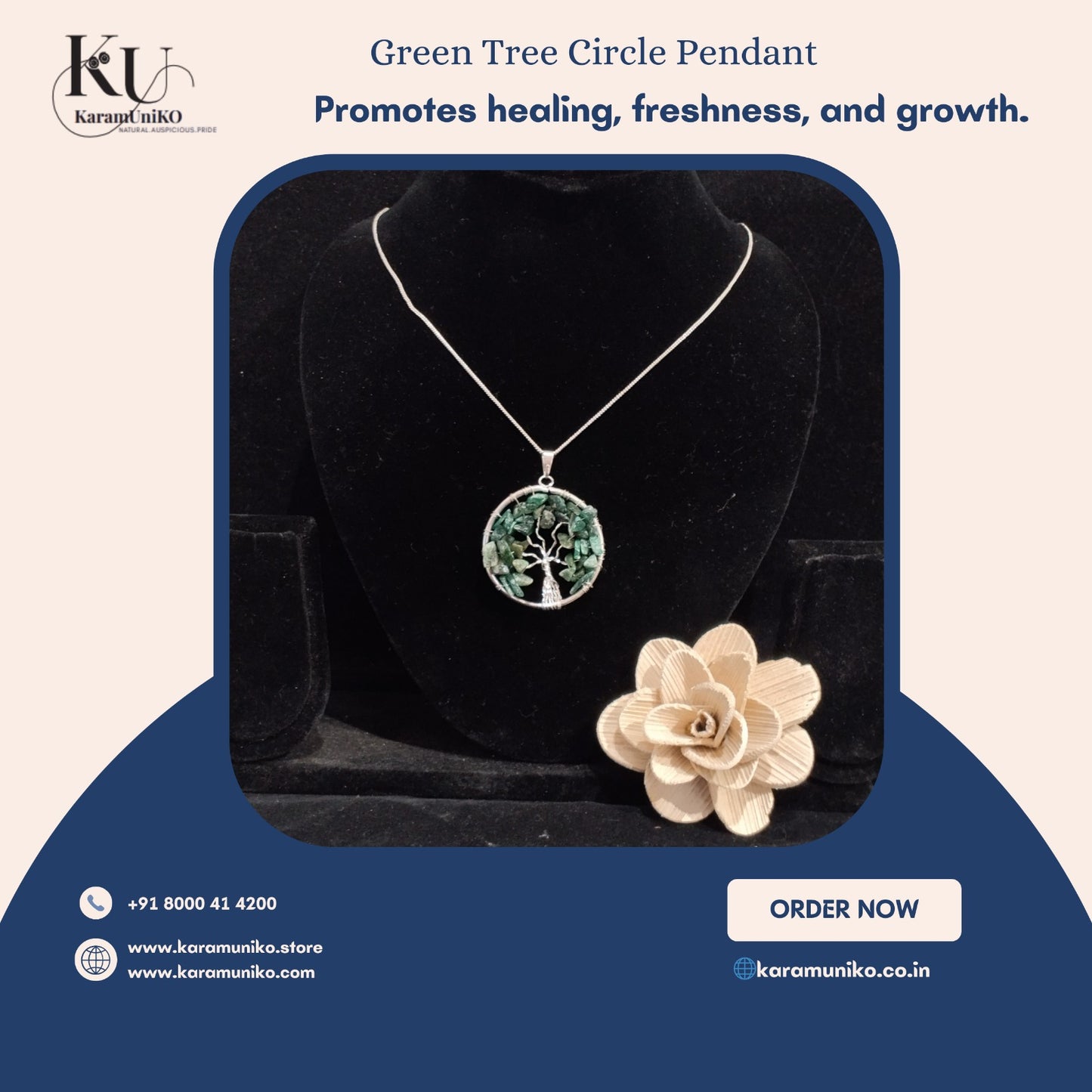 Green Tree Circle Pendant Necklace