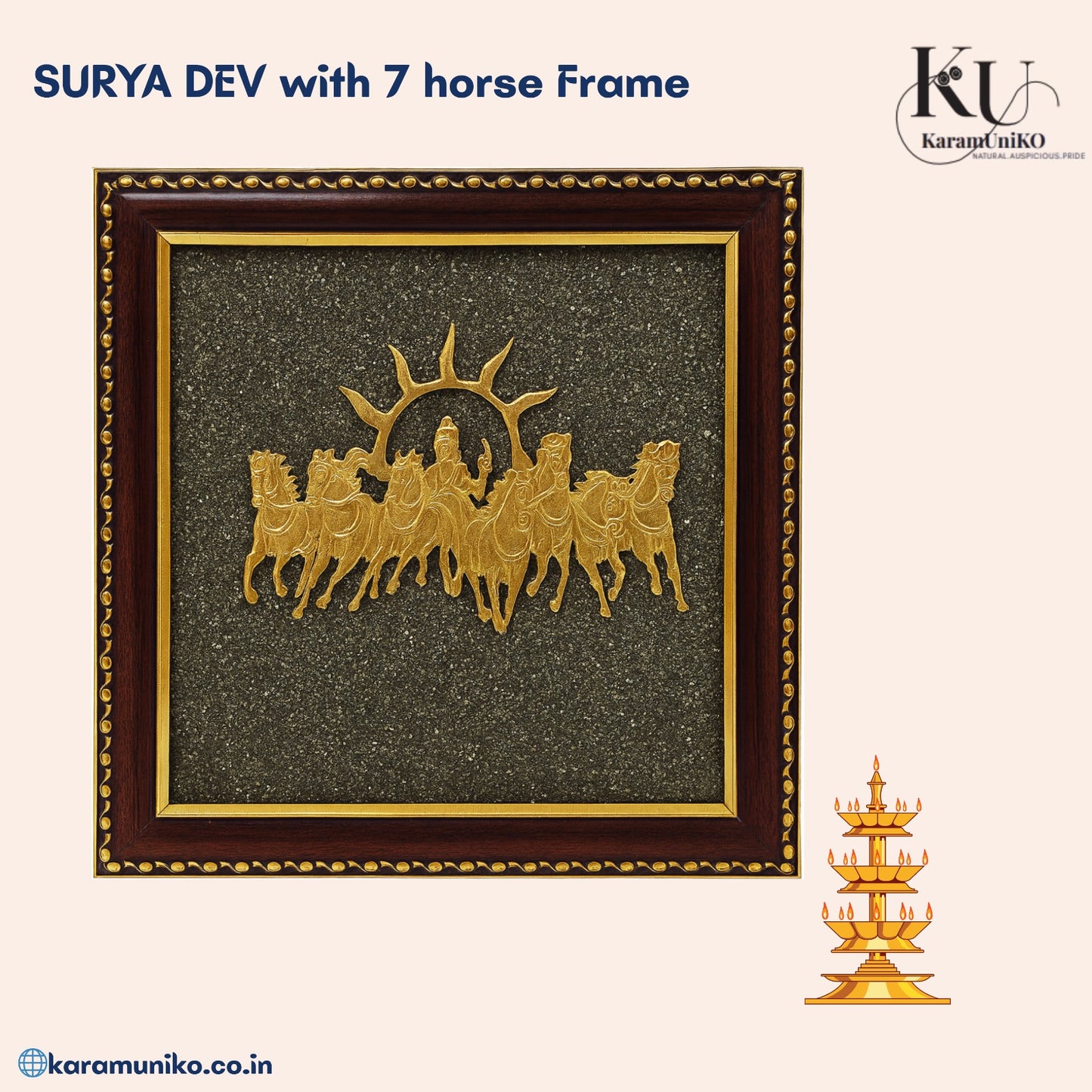 Surya Riding a Chariot& Seven & Horse with Pyrite