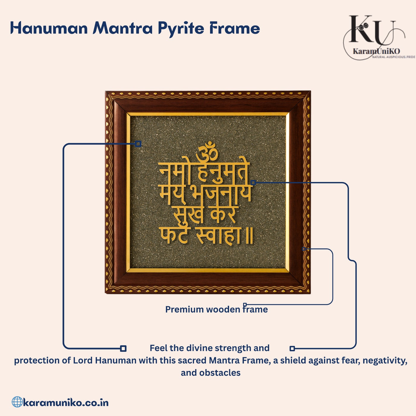 Hanuman Mantra  in Pyrite Frame– Sacred Invocation of Strength and Serenity