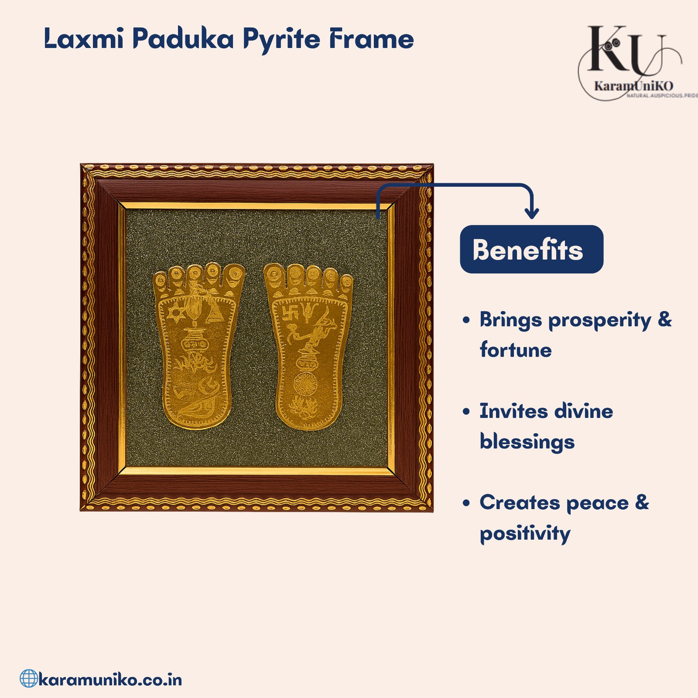 Lakshmi Paduka with Pyrite Frame – Divine Footprints of Prosperity and Grace