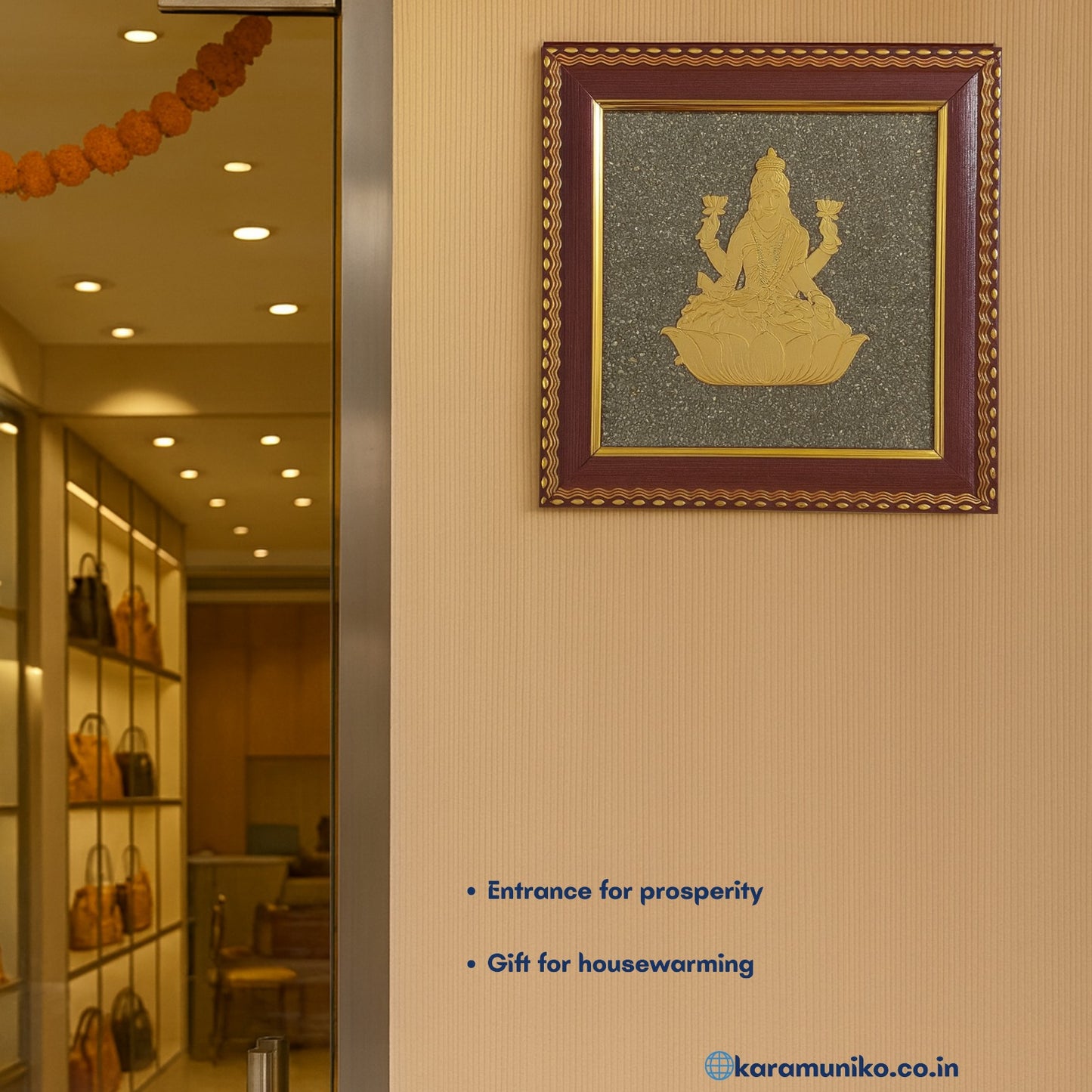 Lakshmi Pyrite Framed Metal Art – Divine Elegance in Golden Form