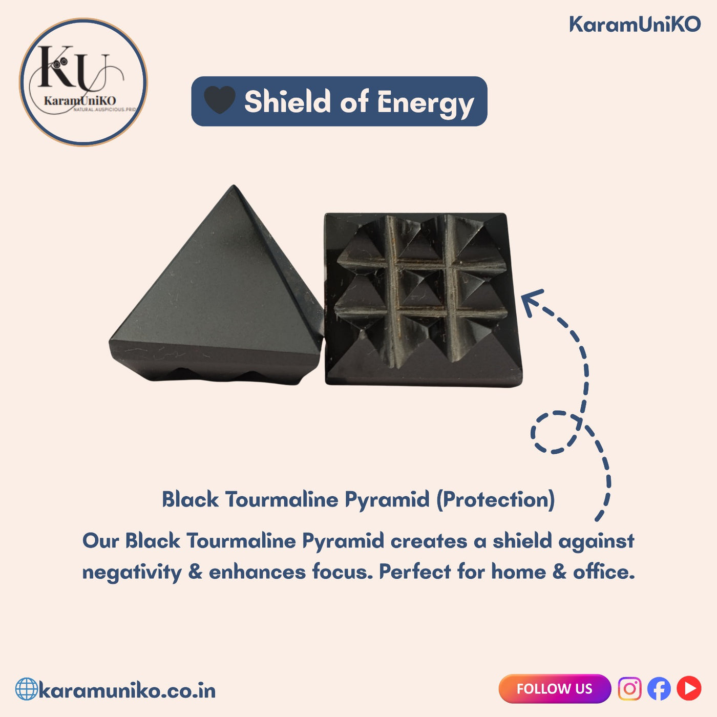 Black Tourmaline Pyramid & Energy Protection Grid Set