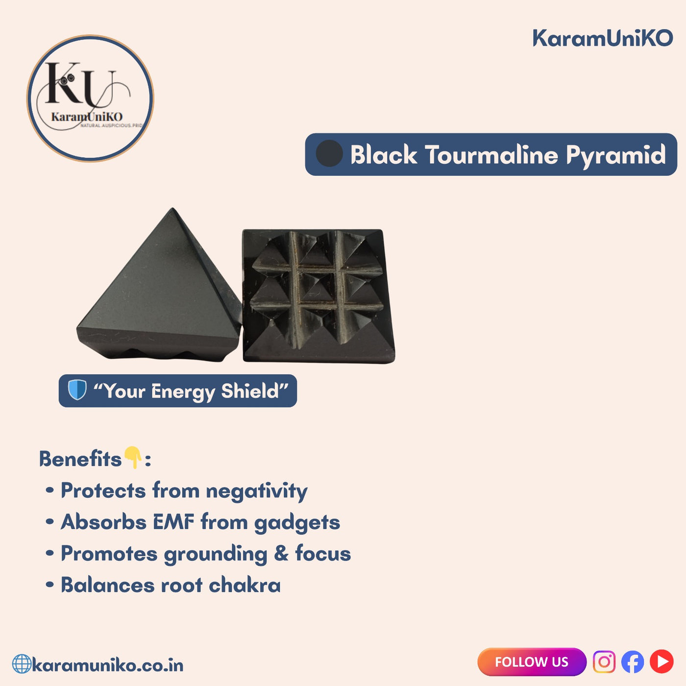 Black Tourmaline Pyramid & Energy Protection Grid Set